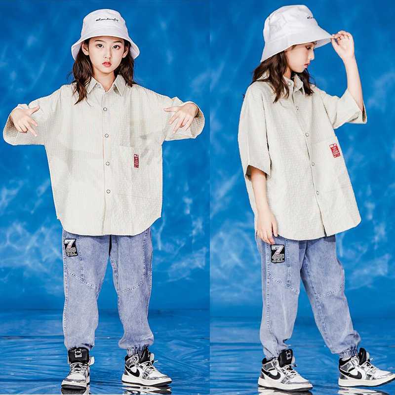 

Kids Festival Hip Hop Clothing Striped Oversized T Shirt Tops Jeans pants Girls boys Jazz Dance wear Costume Clothes Outfits