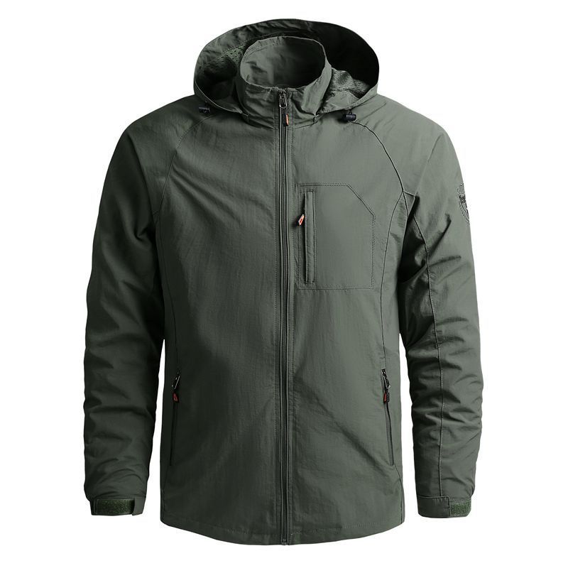 

Hooded Jacket Men Spring Autumn Jackets Coats Mountaineering Quick-drying Windbreaker Men Outdoor Jacket Size -5XL, Khaki