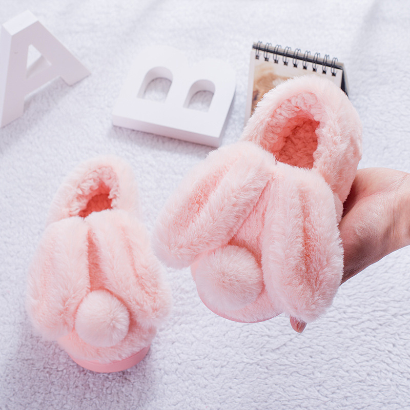 

Children Cotton Shoes Kids Home Slippers Boys And Girls Baby Ears Plush Ball Thickening Warm Indoor Shoes, Pink