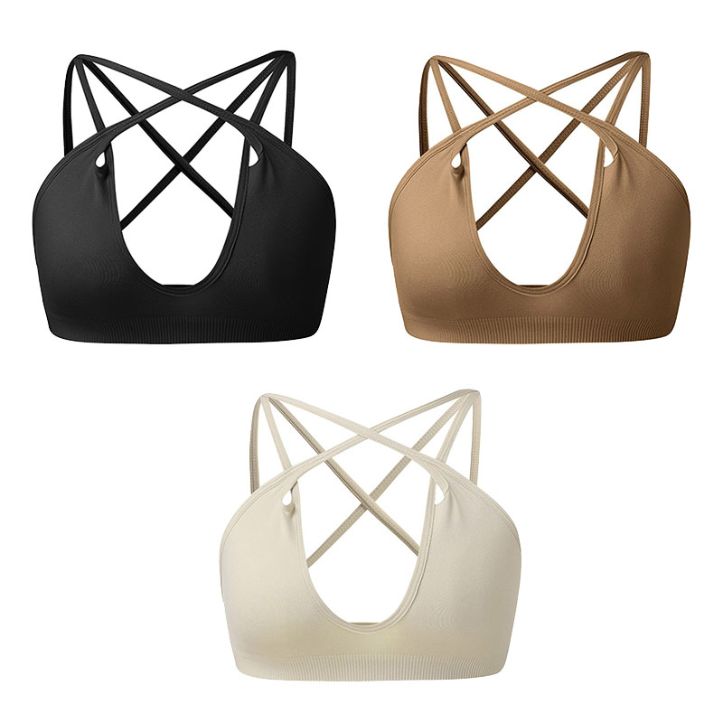 

Cross Back Yoga Bra Women, Shockproof Breathable Sport Bra Top, Padded Push up Sports Bras, Gym Fitness Workout Sport, Champagne