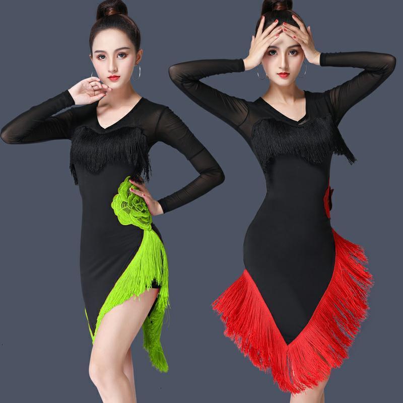 

Adult Woman Lading Dance Show Clothing Art Test Match Serve Tassels Dress Lading Dance Clothing Woman Adult, Beige