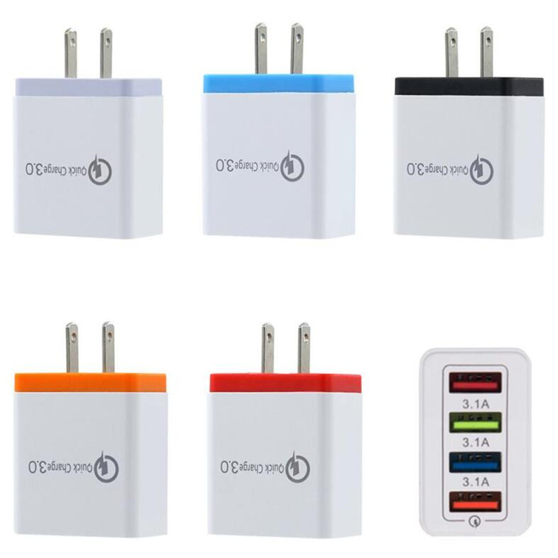 

QC3.0 4 Ports USB Wall Charger 5V 3A EU US Plug Fast Charging Travel Adapter For Samsung S8 Note10 LG