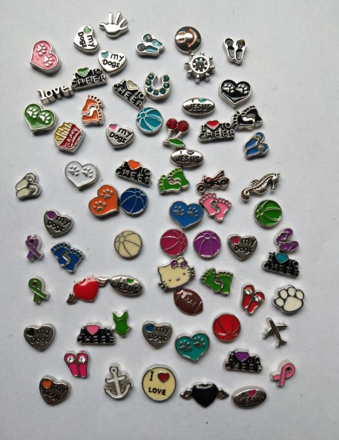 

Floating lockets Charms Enamel Footprints Hearts Hands Vintage Silver For Glass Living Memory Floating Locket Mix Design Assorted Charms DIY