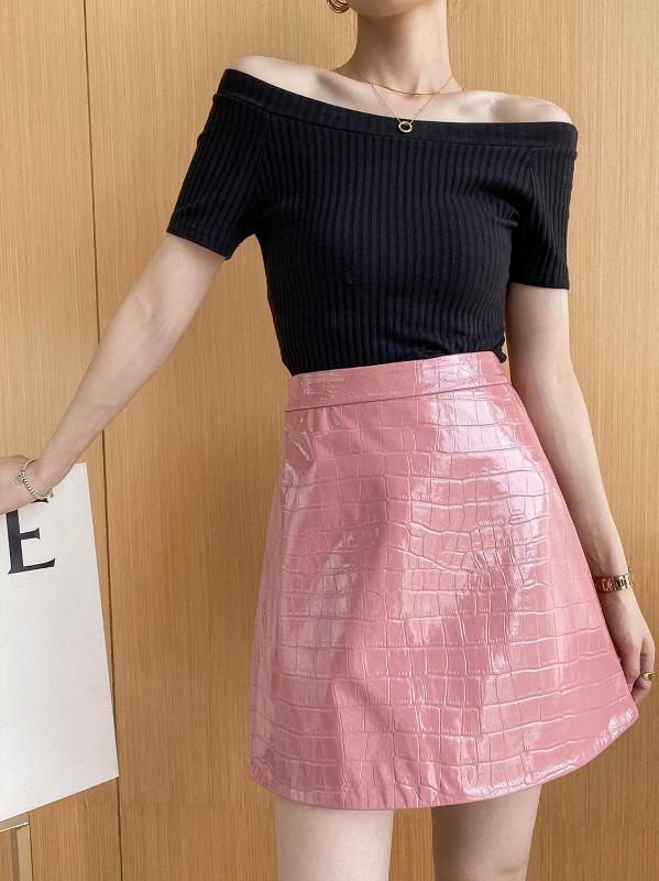 

2020 New arrival Women High quality Sheepskin leather Skirts Chic High-rise leather A-line skirt C097, Black