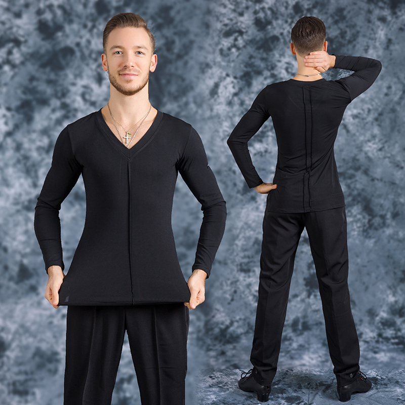 

V-neck Latin Dance Tops Black Latina Dance Clothes Men Shirt Male Salsa Practice Costume Stage Performance Shirts JL1133, Short sleeves