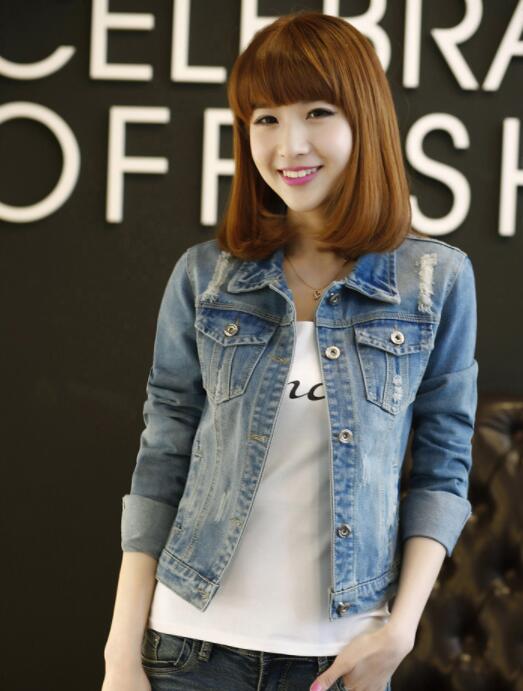 

Plus Size Ripped Hole Cropped Jean Jacket 4Xl 5Xl Light Blue Bomber Short Denim Jackets Jaqueta Long Sleeve Casual Jeans Coat