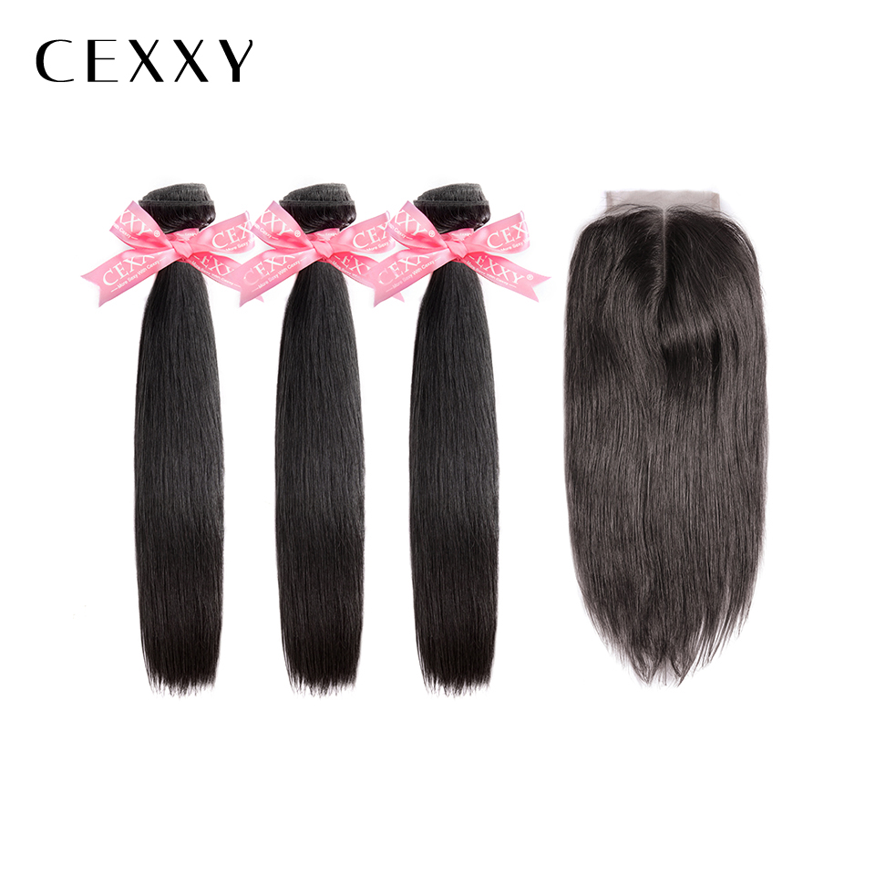 

Cexxy Peruvian Hair Bundles with Closure Straight with Closure Hair Weave Bundles 30 Inch Bundles, Black