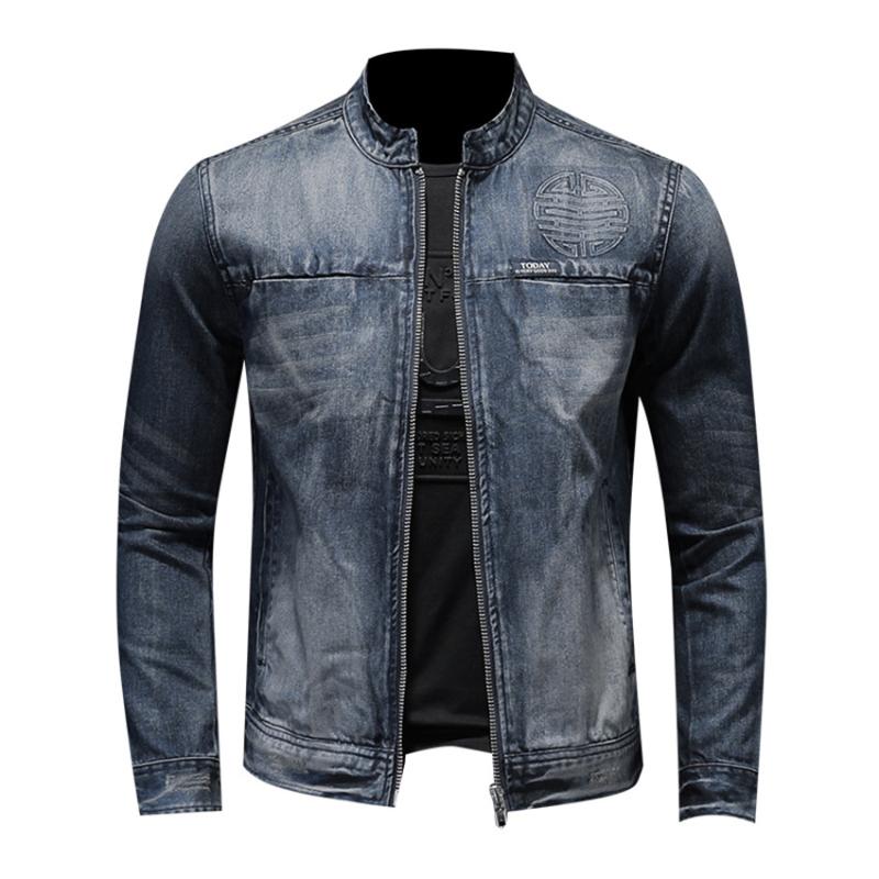 

Winter 2020 Denim Jackets Men vintage High Quality Business Casual Stand collar streetwear Jean Jacket Coat Male baseball Coats, Retro blue-h0689
