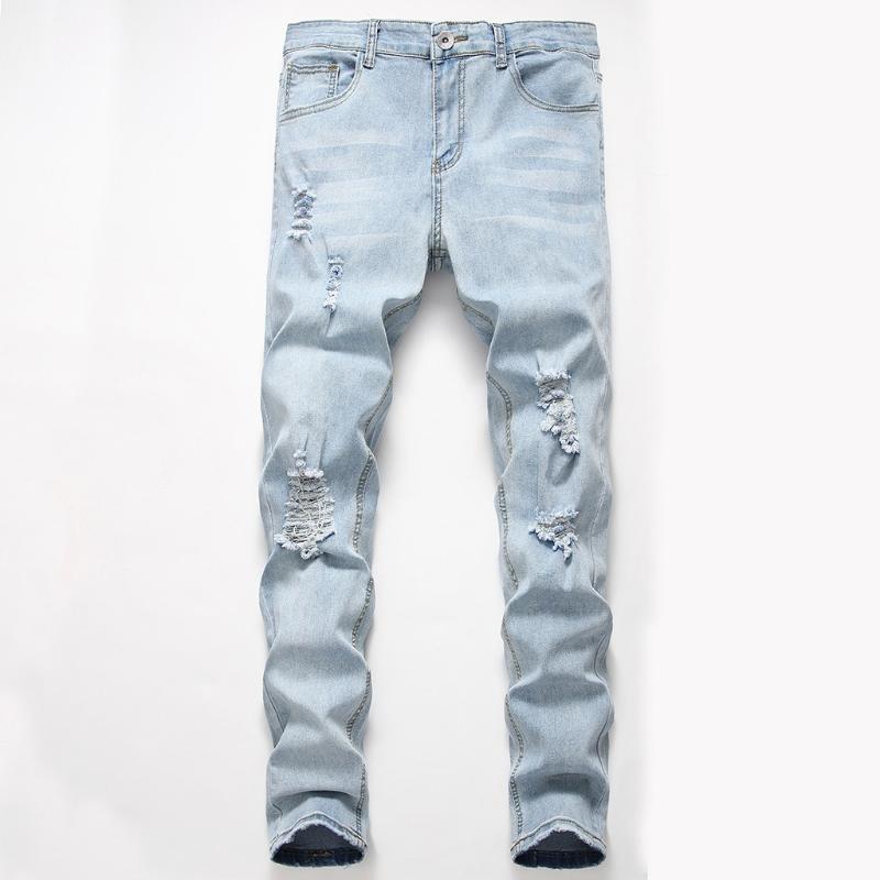 

Men's New Fashion Personality Ripped Slim Fit Zipper Stretch Denim Trousers Mens Super Skinny Jeans 2020 New, Blue