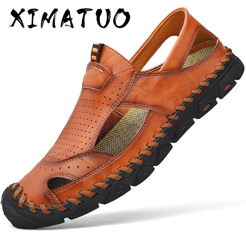 

High Quality Genuine Leather Men Sandals Shoes Non-slip Soft Male Summer Water Shoes Outdoor Fashion Mens Sandal Rubber Beach, Men sandals black
