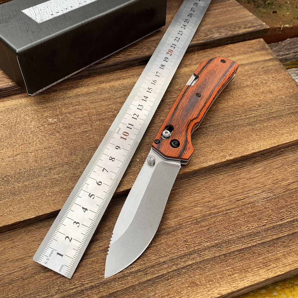 

BM 15060 Hunting Pocket Knife color wood Handle Outdoor broken glass help tool Multifunction knives
