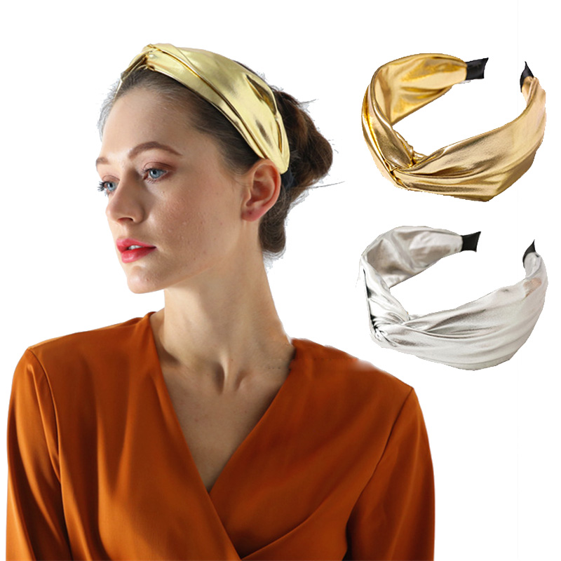 

Fashion New Bezel Headband Twist Leather Hair Bands For Women Hair Hoop Holder Gold Silver Headwear Accessories