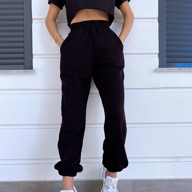 

2020 Autumn Fashion Street Casual Style Loose Pants Women Europe And America Loose Sports Casual Simple Slim Trousers Women, Black