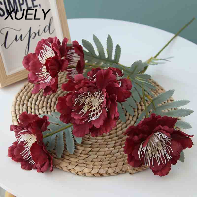 

Hot wedding road leads 6 head Snow drift peony high-end bouquet artificial flowers home table romantic decoration fake flowers, White