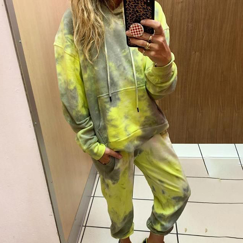 

Woman Tie Dye Lounge Sports Wear 2 Piece Outfits Tracksuit Fitness Pink Two Piece Pants And Top Set Women Pijama Mujer