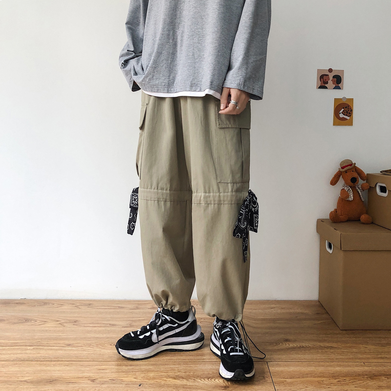 

Streetwear Hip Hop Harem Pants Men Elastic Waist Punk Pants With Ribbons Casual Jogger Men Hip Hop Trousers Harajuku, Green