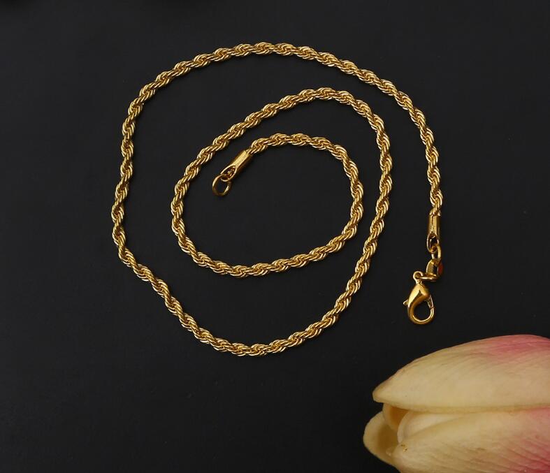 

HIPHOP Men women Necklace plating 18KC Gold 3MM Rope chain Necklace 16"/18"/20"/22"/24" /26"//28" /30" for Pendants 10pcs/lot