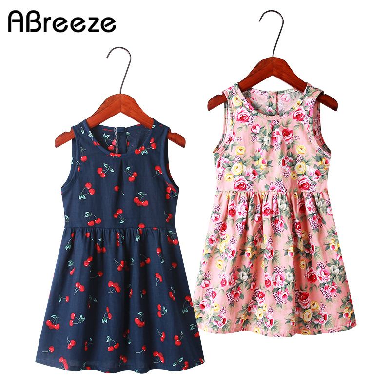 

Summer girls clothing New 2T 8Y 10Y color blue yellow flower print dresses for girls fashion cotton kids vest dresses, Countryside flower