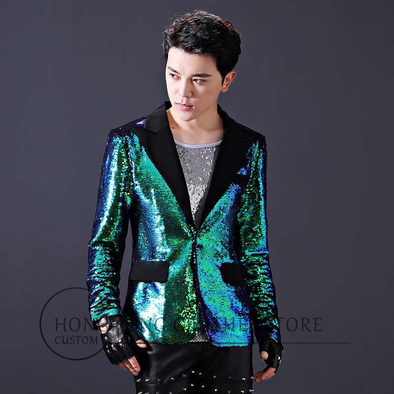 

M-6XL! Plus-size stage costumes! 2020 Male singer, nightclub DJ, sequins, slim personality, stylish little suit, stage outfit, Vest