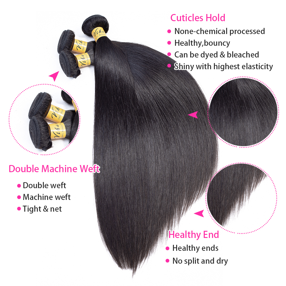 

VSHOW Peruvian Straight Hair Bundles 4 Bundle Deals Remy Hair Weave Bundles 100% Human Hair Extensions 10-26 inches, Natural color