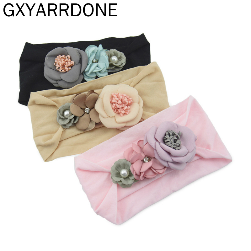 

2020 Toddler Girls Kid Baby Bow Hairband Elastic Nylon Headband 3D Flower Stretch Turban Head Wrap Princess Hair Accessories, 3 khaki