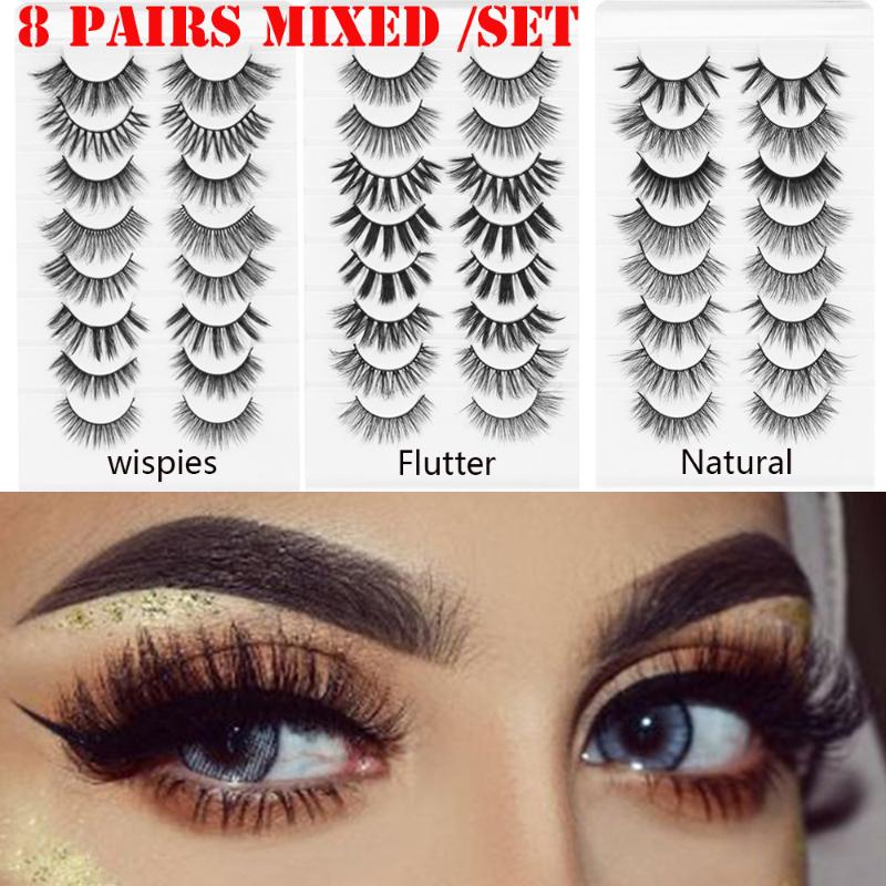 

8Pairs 3D 100%Mink False Eyelashes Natural Long Eye Lashes Wispies Fluffy Eyelashes Eye Makeup Beauty Extension Tools Dropship