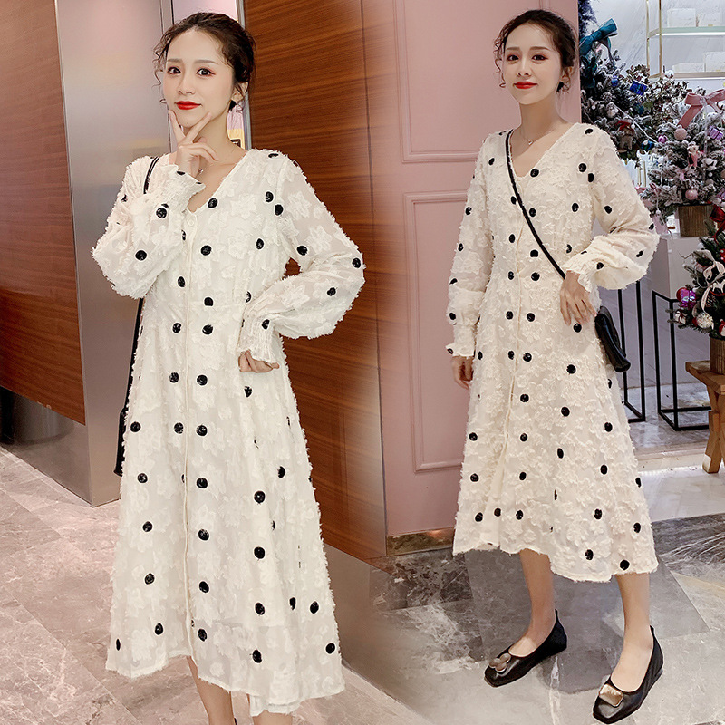 

2020 Maternity Clothes New Style Fashion Elegant Spring Clothing Belly Covering Slimming Pregnant Women Dress-Nursing, Apricot
