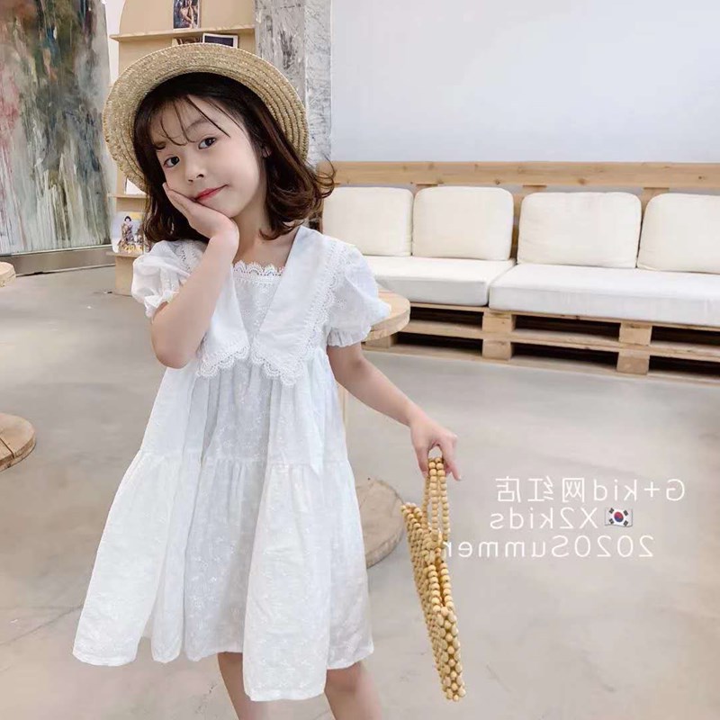 

2020 Summer New Arrival Girls Fashion White Lace Flroal Dress Kids Princess Cotton Dress Girls