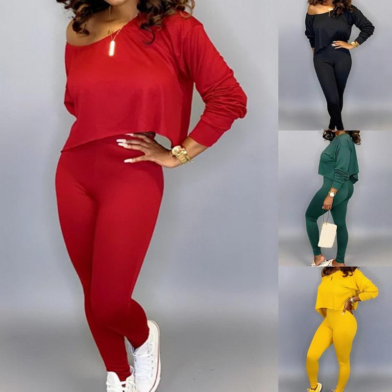 

Women Solid Color Strapless Suits Loose Long Sleeve Trousers Suit Two Piece Set Female Sports Running Yoga Sets, Yellow
