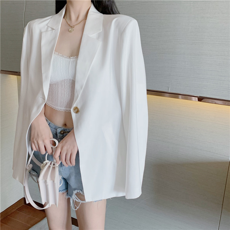 

2020 Summer New Fashion thin Blazer Jacket Women Casual Long Sleeve Work Suit Coat Office Lady Solid Slim White Blazers