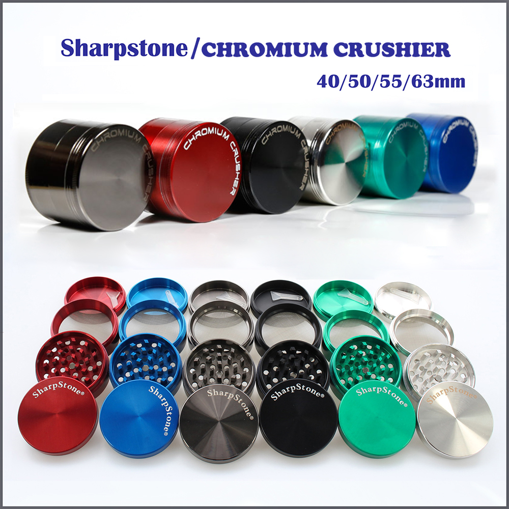 

Zinc Alloy Dry Herb Grinders 40mm 50mm 55mm 63mm 4 parts SharpStone/CHROMIUM Tobacco Grinder herb grinder cnc te Spice Crusher 7 COLORS