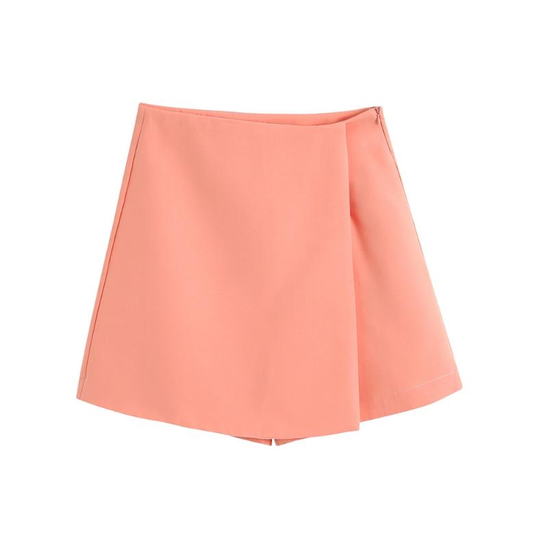

2020 summer women's new retro high waist solid color irregular bag hip skirt pants double breasted casual short skirt, Pink