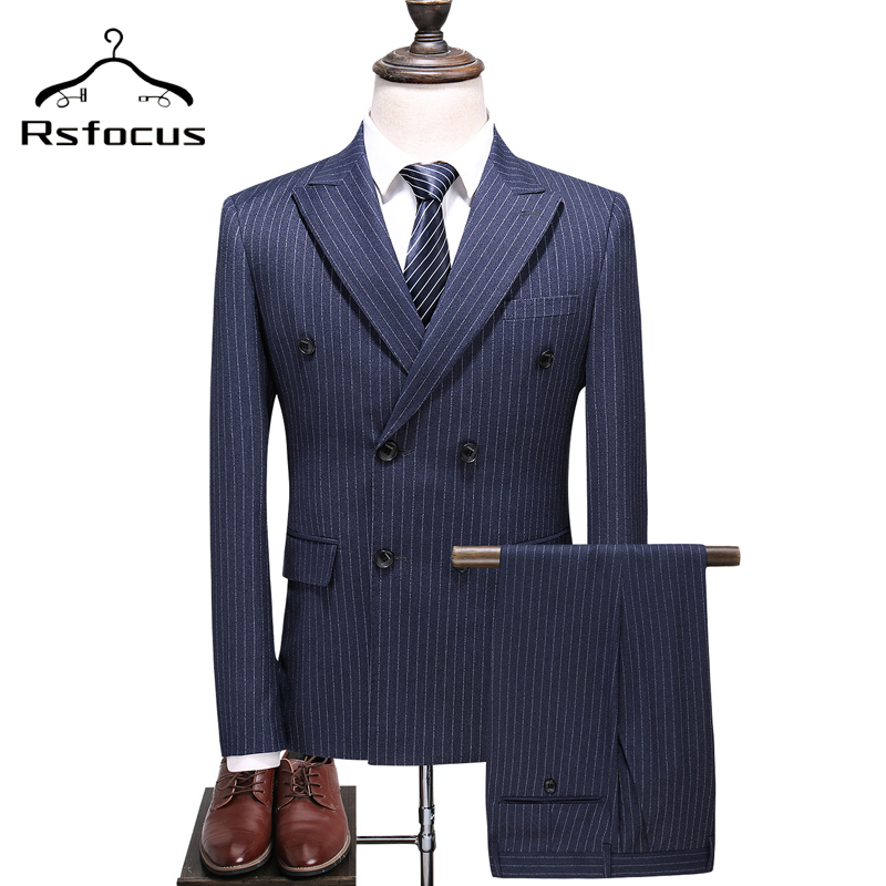 

Rsfocus Gray Blue Striped Double Breasted Suit Men 2020 High Quality Men Formal Suits Fashion Business Casual 3 Pieces TZ016, Plaid blazer