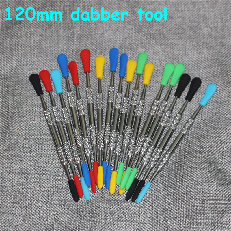 

smoking Wax dabber tools atomizer silver color 120mm dab jar tool with silicone tip cover titanium nail for dry herb containers mat DHL