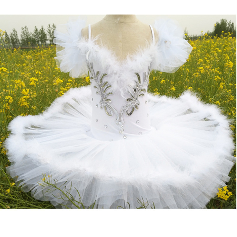 

2020 New Children professional ballet dancer in the form of pancakes white Swan Lake Ballet suit girl wearing skirts
