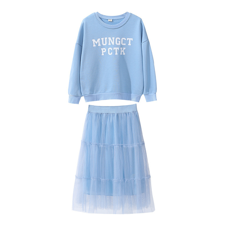 

Keelorn Teenager Girls Autumn Casual Outfits 2PCS Letter Pattern Sweatshirts and Solid Mesh Skirt Girls Loose Fashion Suits, Az2380pink