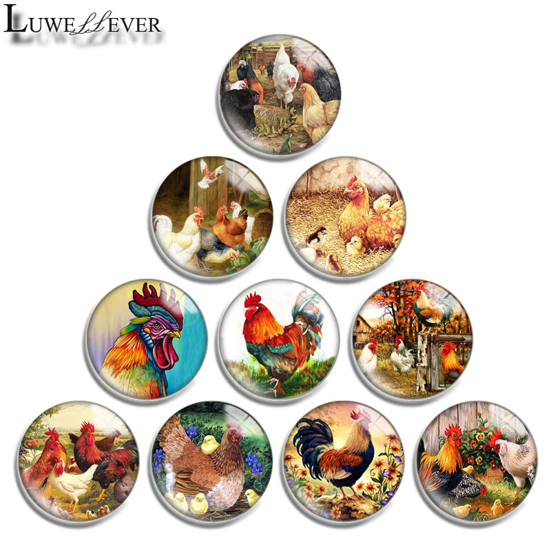 

10mm 12mm 14mm 16mm 20mm 25mm 30mm 613 Chickens Round Glass Cabochon Jewelry Finding Fit 18mm Snap Button Charm Bracelet Necklace