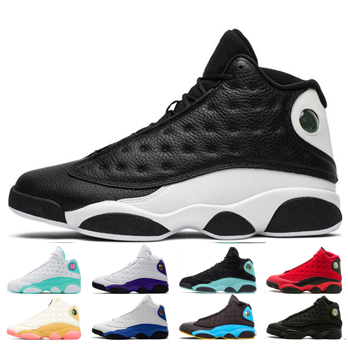 

Hot sale 13 men women basketball shoes 13s Reverse He Got Game Hyper Royal Cap and Gown Phantom mens trainers sports sneakers 7-13, Atmosphere grey 40-47