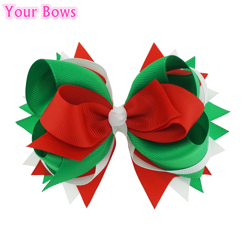 

Your Bows 1PC 5Inches Christmas Gife Boutique Hair Bows With 6CM Hair Clips Grosgrain Ribbon Kids Girl Accessories, As picture