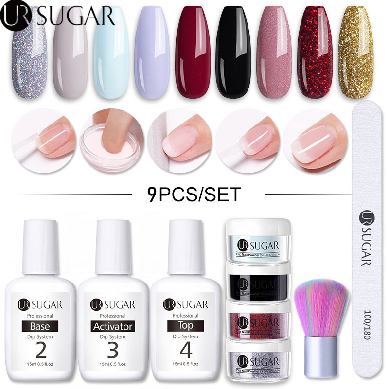 

UR SUGAR 7/9Pcs Dipping Nail Powder Set 5ml Dip Glitter Powder Dust Natural Dry Without Lamp Cure Dippping System Kit
