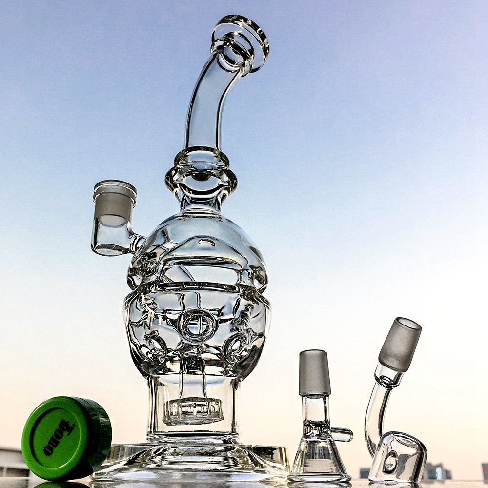 

9 Inch Unique Fab Egg Glass Bongs Showerhead Perc Recycler Bong Swiss Percolator Water Pipes 14mm Joint Oil Dab Rigs Faberge Egg Rig