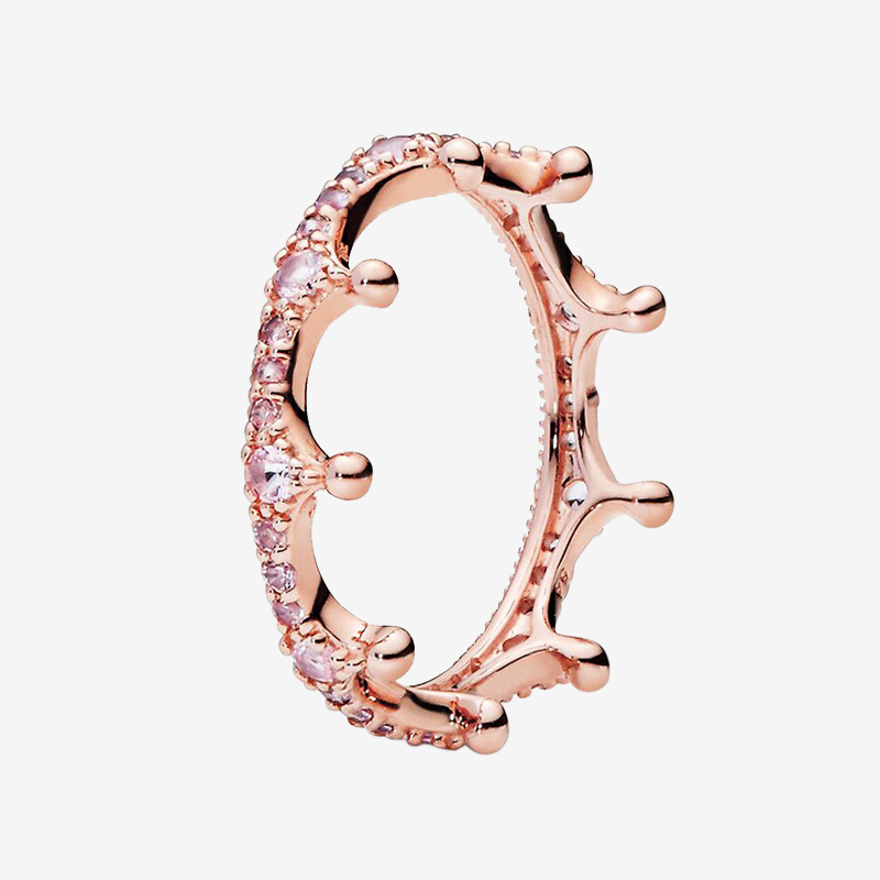 

Pink Sparkling Crown Ring High quality Rose gold plated Women Rings with Original box for Pandora Sterling Silver Ring set