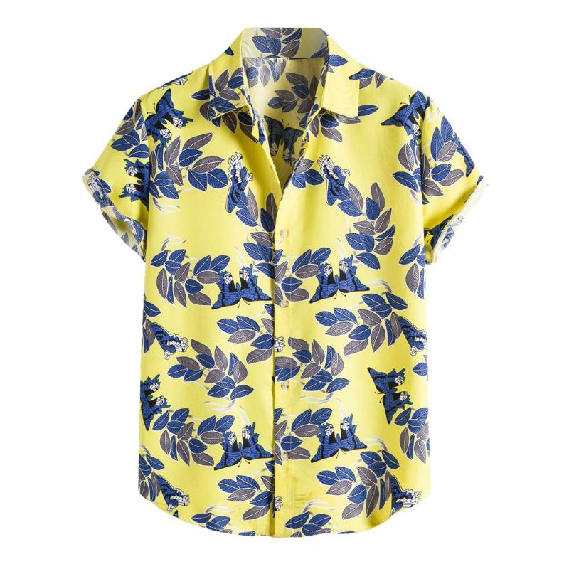 

Hawaiian Shirt Plus Size Leaves Print Turn Down Collar Short Sleeve Casual Shirts Men Summer Top Blouse Chemise Homme Drop Ship