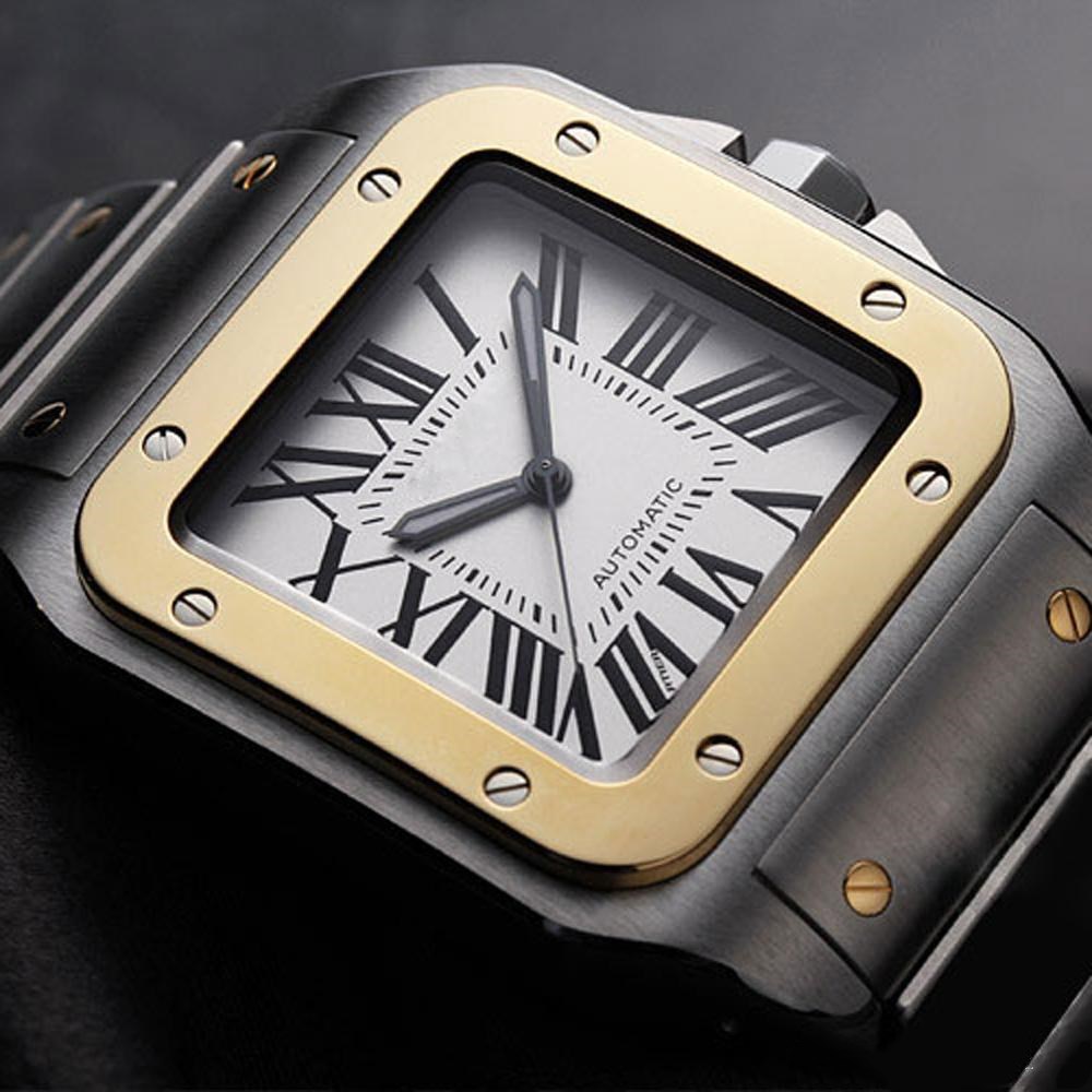 

2020 Limited quantity Car Sans series W200728G wrist mens watch automatic movement white face 316L steel original strap watch men, Slivery;brown