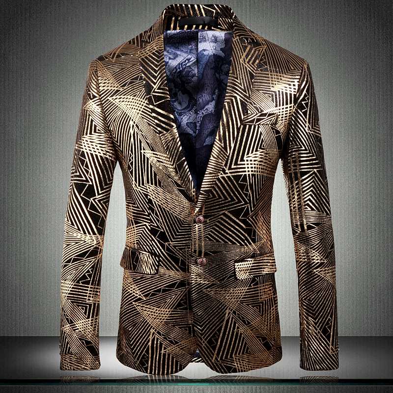 

MarKyi 2020 luxury gold striped slim fit blazers men good quality single breasted casual jacket cotton men blazer