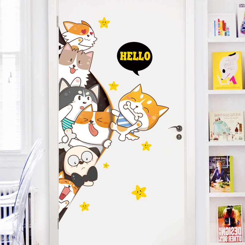 2021 Hand Paint Style Cartoon Door Stickers Animal Wall Stickers