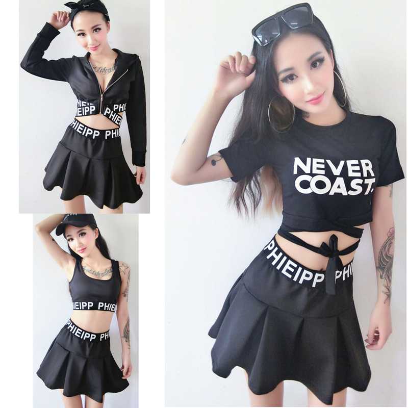 

Women Nightclub Show Costume Jazz Pole Dance Clothing DS DJ GOGO Dance Suit Summer Street Clothes Hoodies Skirt VDB1812