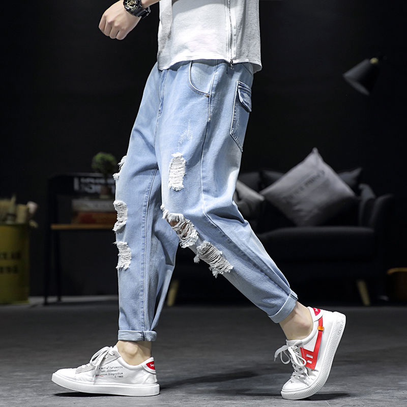 

Men's Jeans Ripped For Men Baggy Streetwear 5xl Plus Size Ankle Length Denim Trousers Casual Jogger Black