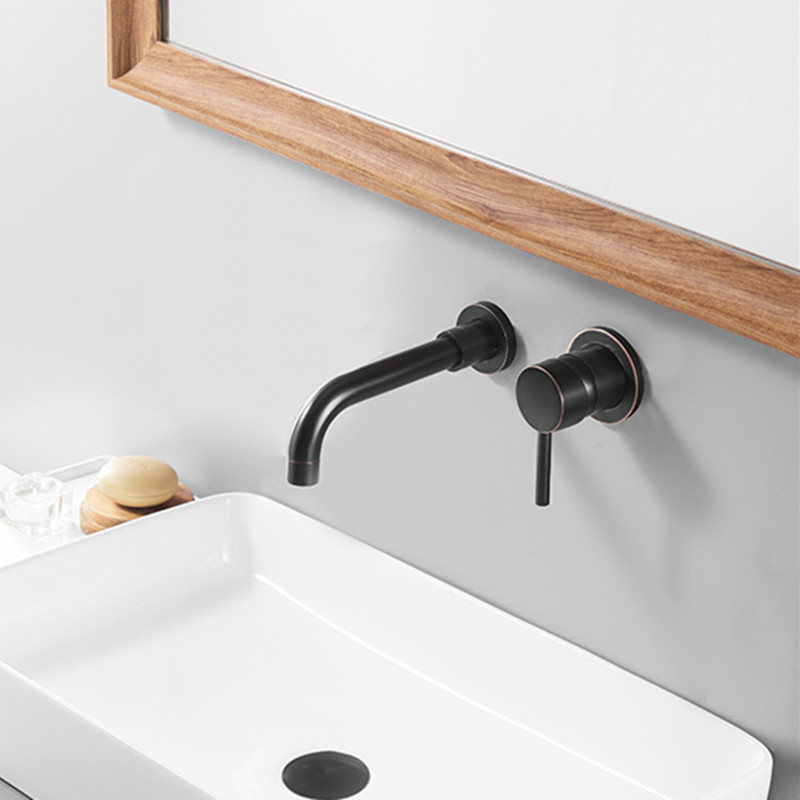 

Basin Faucets Copper Wall Mounted Concealed Installation Single Handle Bathroom Hot Cold Faucet Rotation Spout Mixer Sink Tap