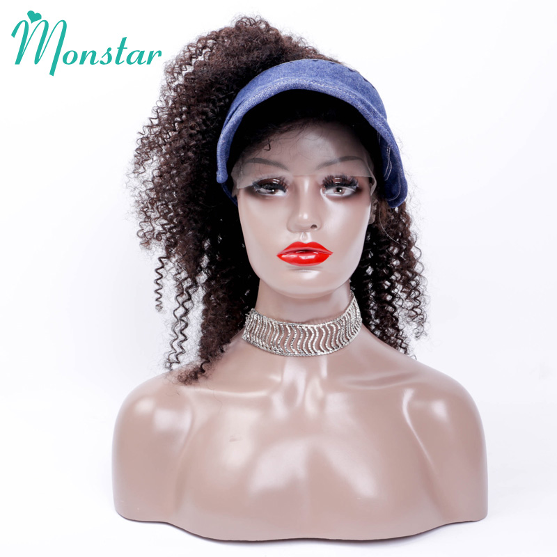 

Monstar Lace Front Wigs Afro Kinky Curly Coily Brazilian Remy Bleached Knots Top Human Hair Wig With Natural Hairline Glueless, Black